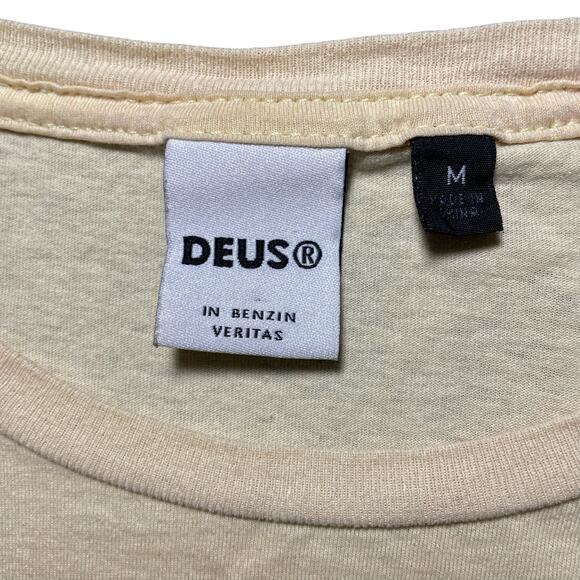 Deus Ex Machina Miyagi Caps Tee Shirt Spellout Yellow Faded Motorcycle Medium - Picture 3 of 9